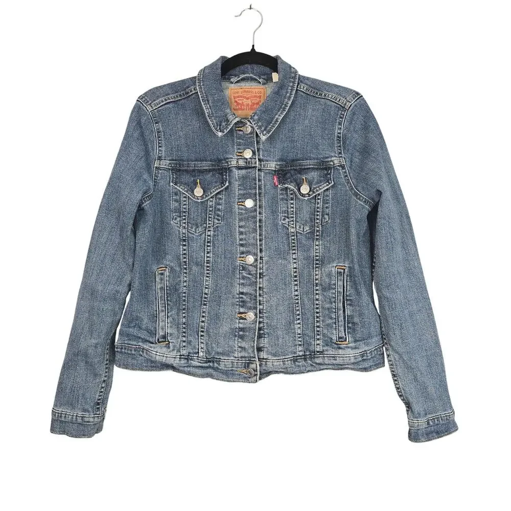 Levis Jacket Youth Boys Girls XL Blue Denim Jean Trucker Button Front Stretch